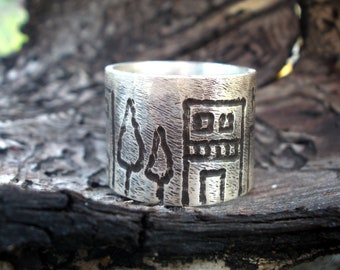 Band Ring, City Theme, Wedding Ring, Handmade Sterling Silver