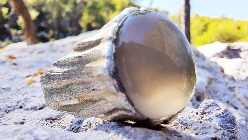 Beige Moonstone Ring, Sterling Silver Raw Textured Ring, Hand Sculpted Band image 2