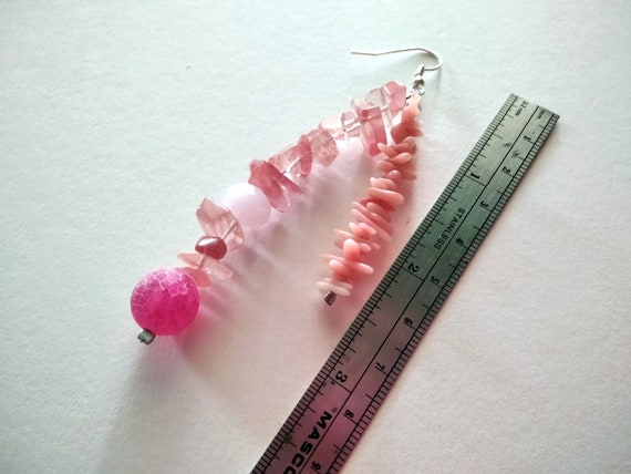 Artisan Ceramic Charms Unique Lampwork Beads Spring Summer Statement Earrings. Handmade Pink Peach Coral Bohemian Dangle Earrings