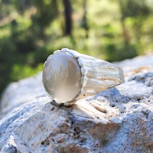 Beige Moonstone Ring, Sterling Silver Raw Textured Ring, Hand Sculpted Band image 4