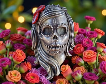 Sugar Skull Ring, Santa Muerte Catrina, Cinco de Mayo Silver Ring