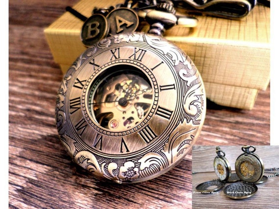 Pocket Watch Double Hunter Bronze Gold Personalized Etsy