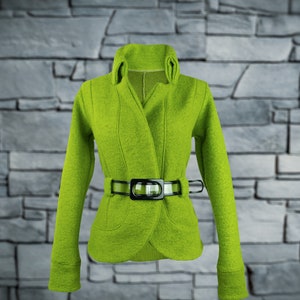 Veste neuve EVE GREEN, veste en laine pour femme, veste verte taille avec ceinture, noir, veste dhiver, veste dautomne col stand-up, style femme image 1