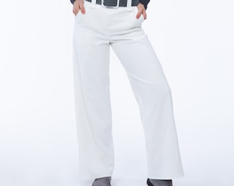 Casual wide corduroy pants white ladies, loose warm wide leg pants winter, comfortable wide maxi pants autumn, high waist pants vintage