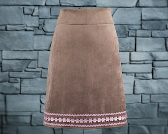 Cordrock LENI BRAUN, gerader Rock für Damen, Tailienrock, Rock braun über Knie,Tracht, Folk skirt, Herbst, Winter Rock, uni, Weiberstyle