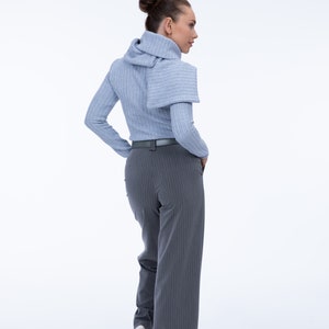 Bootcut pants ladies, ankle length with high waist, wide leg, stretch gabardine, blue, black, gray pinstripe, long leg, classic, women style image 2