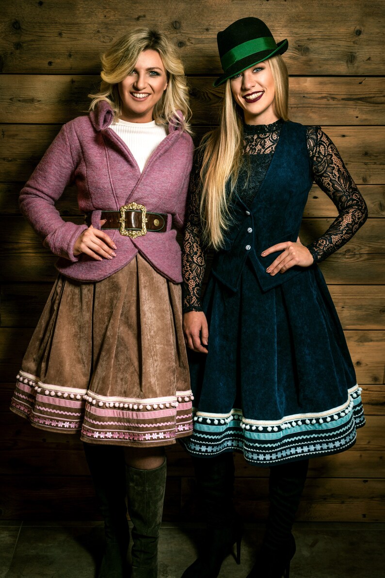 CEWIFO Damen Trachtenrock - Faltenrock Mit Dirndlschürze Für Oktoberfest & Volksfeste