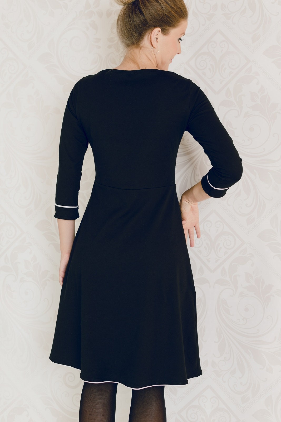 Dress Afternoon Tea Black Black, Kneelength Jersey Dress for Women, 3/