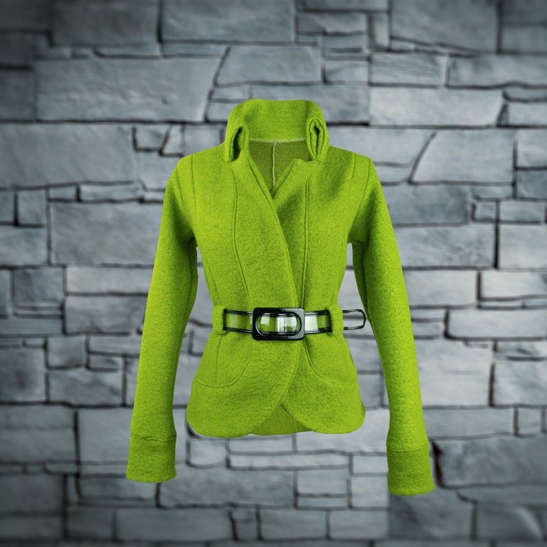 Veste neuve EVE GREEN, veste en laine pour femme, veste verte taille avec ceinture, noir, veste dhiver, veste dautomne col stand-up, style femme image 1