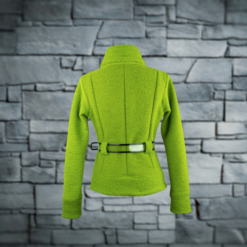 Veste neuve EVE GREEN, veste en laine pour femme, veste verte taille avec ceinture, noir, veste dhiver, veste dautomne col stand-up, style femme image 2