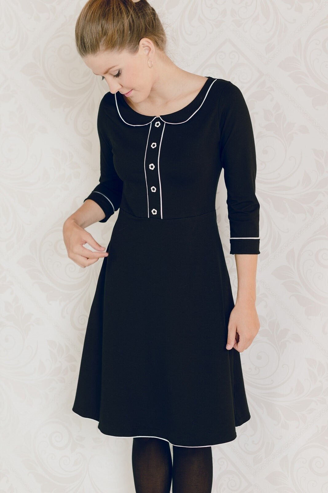 Dress Afternoon Tea Black Black, Kneelength Jersey Dress for Women, 3/