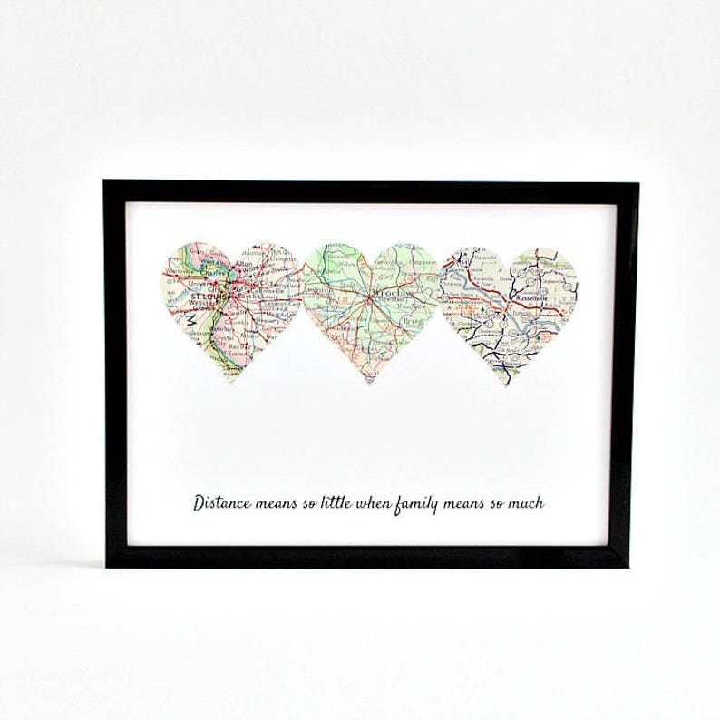 Framed Map Hearts Long Distance Family Christmas Gift Etsy