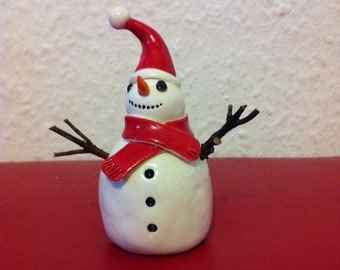 Robert, Ceramic Snowman with red hat and scarf, 100% handmade, unique, collectables