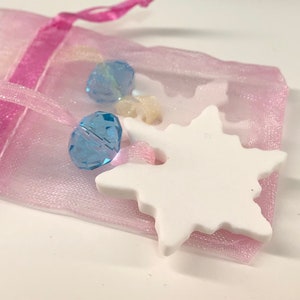 Porcelain Snowflake with Blue Swarovski Crystal, bauble, Luxury Christmas Tree Decoration, Christmas gift tag, Handmade, set of 2