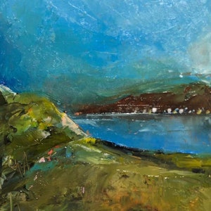 Landscape #70, Marina,  small oil painting, cardboard, 4 x 6in, 2021