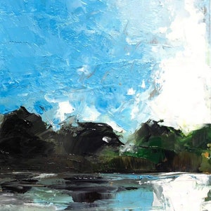 Landscape #71, Next to the Sea, small oil painting, cardboard, 4 x 6in, 2021