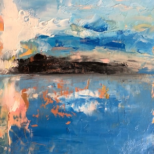 Landscape #76, Next to the Sea, small abstract oil painting, cardboard, 4 x 6in, 2021