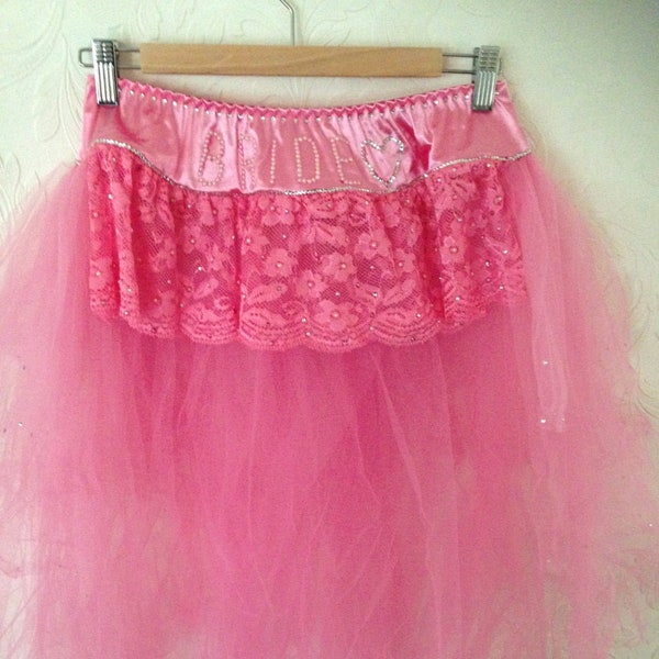 Long Layered Pink Burlesque 'Bride' Hen Night  Can-Can Petticoat Skirt size 12-16 2xl