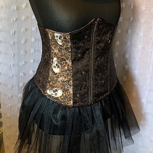 Pirate Witch Costume  - skull corset tulle skirt witches hat - brown black orange size 2xl 14-16uk - Halloween fancy dress