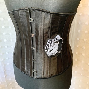 Skeleton Satin Under-bust Corset Top - Black - size XL 12/14uk - Halloween Goth Steampunk Victorian