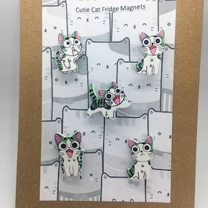 Kawaii Cat Kitten Kitty Wood Button Fridge Magnets - gift novelty Christmas Secret Santa Stocking Filler Mother&#39;s Day Birthday