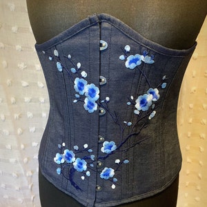Underbust Corset - Blue Denim Floral - size 2xl 14/16UK - western steampunk country