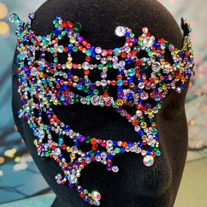 Pirate Masquerade Mask - Rainbow AB Clear Red - pearl crystal - costume Halloween Fancy Dress Ball Burlesque Valentine- phantom