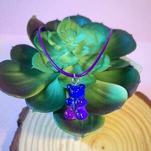 Teddy Bear Sweet Bootlace Necklace- Kawaii Gummy purple grape Cola Brown Pink Lemonade Strawberry Red - Christmas gift