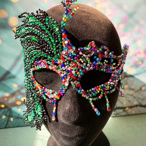 Peacock Masquerade Mask - Bird Gem rainbow  - Costume Halloween prom fancy dress Hen Night