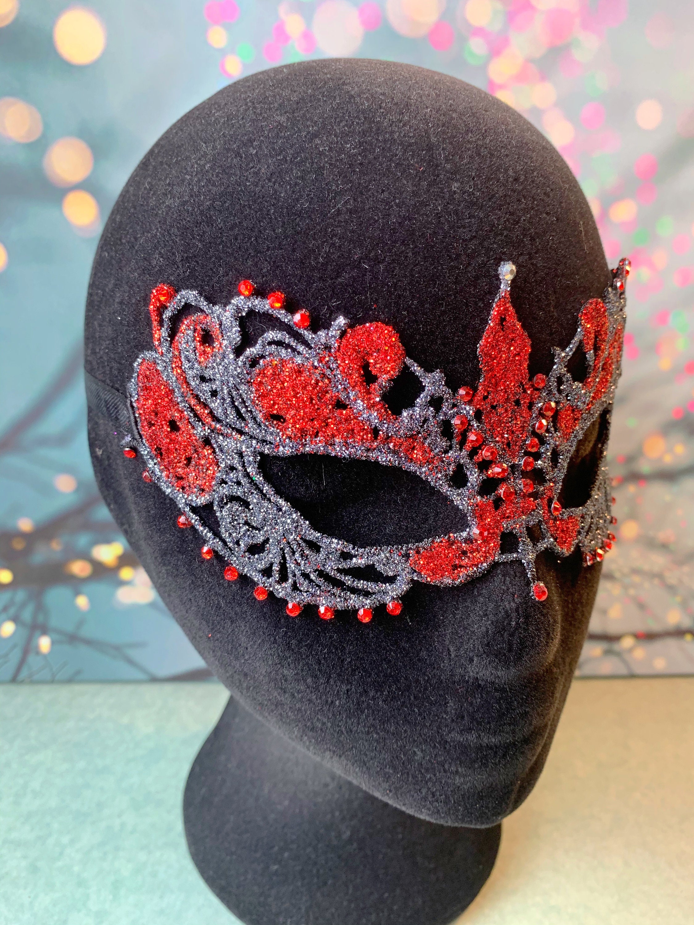Black Red Fancy Full Cut Out Masquerade Mask 