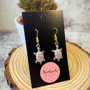 Tortoise Turtle Enamel Dangle Earrings - Gift Valentine Birthday