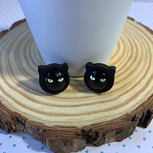 Schwarze Katzenaugen Ohren Ohrstecker - Schwarze Holz Glaskuppel - Geschenk Weihnachten