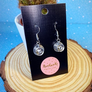 Tea-time Dangle Drop Earrings - Antique Silver Cup Coffee Tea Bag  - Secret Santa Christmas Stocking Filler Gift Mother&#39;s Day Kawaii
