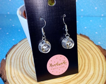 Tea-time Dangle Drop Earrings - Antique Silver Cup Coffee Tea Bag  - Secret Santa Christmas Stocking Filler Gift Mother&#39;s Day Kawaii