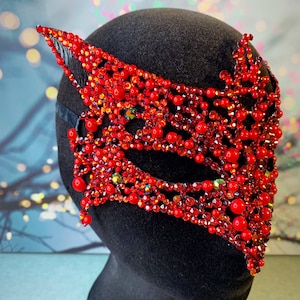 Fox Masquerade Mask -  AB Black Red crystals- Halloween fancy dress hen night animal cosplay costume Prom Animal