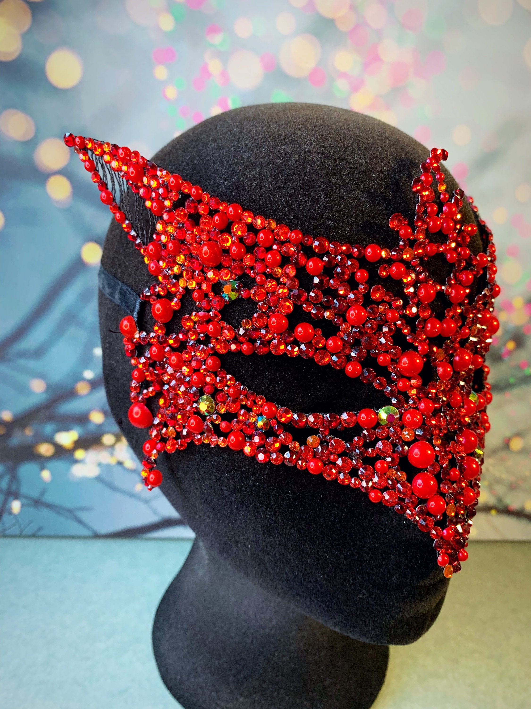 Fox Masquerade Mask - AB zwart rode kristallen - Halloween verkleedpartij vrijgezellenfeest dieren cosplay kostuum Prom Animal
