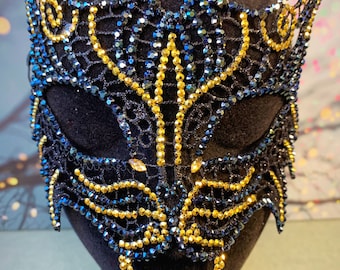 Cat Masquerade Mask - Crystal Gem AB Black Gold Silver - Halloween fancy dress hen night costume cosplay Prom