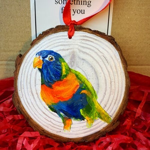 Cute Parrot Bird Wood Slice Hanging Decoration - Painting Art - gift Mother&#39;s Day Christmas Birthday