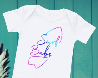 Surf babe baby romper for future surfers! Great gift for the surf parents! Grom gift.