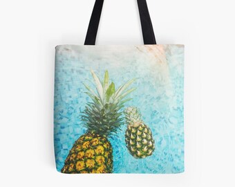 Bolsa de playa azul agua con piña