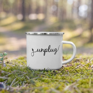 Unplug digital detox Enamel Mug - perfect gift for the minimalist - yoga meditation, slow living, relax, disconnect