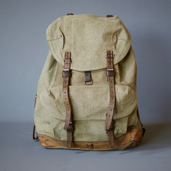 Swiss Army 1954 Backpack, Swiss Military Backpack, Canvas and Leather Bag, Large Rugged Swiss Army Rucksack, Fishing bag, Made Switzerland