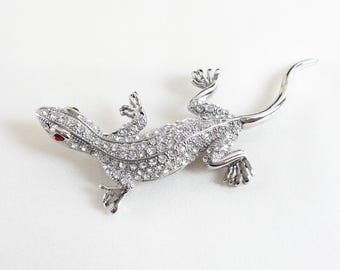 Lizard Brooch - Bejewelled Vintage Rhinestone Lizard Brooch - Reptile Brooch - Lizard Pin - Gecko Brooch