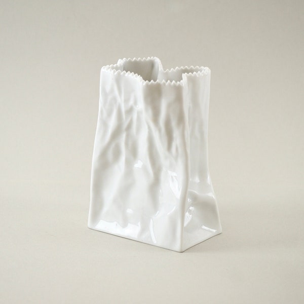 ROSENTHAL Shiny White Porcelain Paper Bag Vase by Tapio Wirkkala