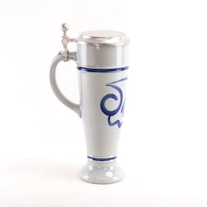 Stoneware Blue and Grey Beer Stein with Pewter Lid by GERZ Germany - Beer Mug - Oktoberfest Beer Mug