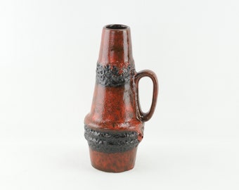 Scheurich Keramik Vase: Orange Black Drip Fat Lava Glaze, West German Pottery 400-22