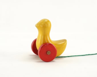 Antonio Vitali Figurine - Vintage Wooden Duck Pull Toy by Swiss Toy Maker Vitali