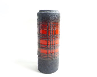 West German Pottery - Scheurich Keramik Vase - Form 203-26 - Black and Red Fat Lava Vase