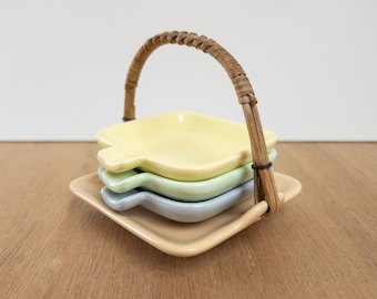 West-Duitse aardewerken asbakset Waechtersbach: pastelkleurig vlechtwerk