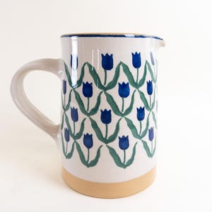 Vintage Nicholas Mosse Pottery - Blue Tulips Large Pitcher 2